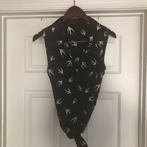 Black tunic blouse with white bird print
